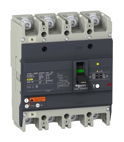 Силовой автомат Schneider Electric Easypact EZC 250, TM-D c диф защитой, 25кА, 4P, 225А