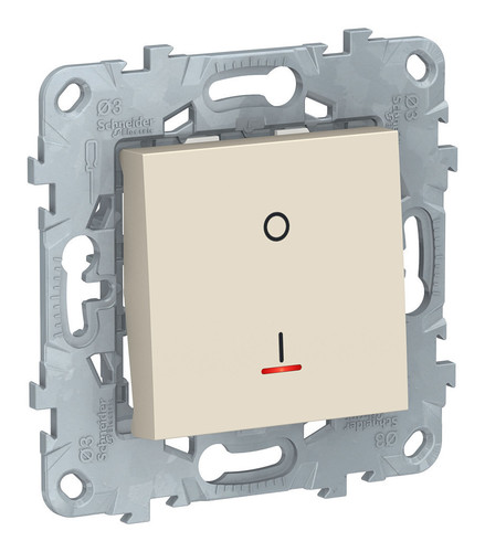 Выключатель 1-клавишный двухполюсный Schneider Electric UNICA NEW, с подсветкой, скрытый монтаж, 16А, бежевый