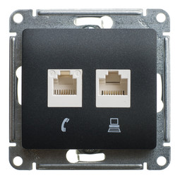 Розетка двойная компьютерная RJ45 Cat.5 GLOSSA, антрацит